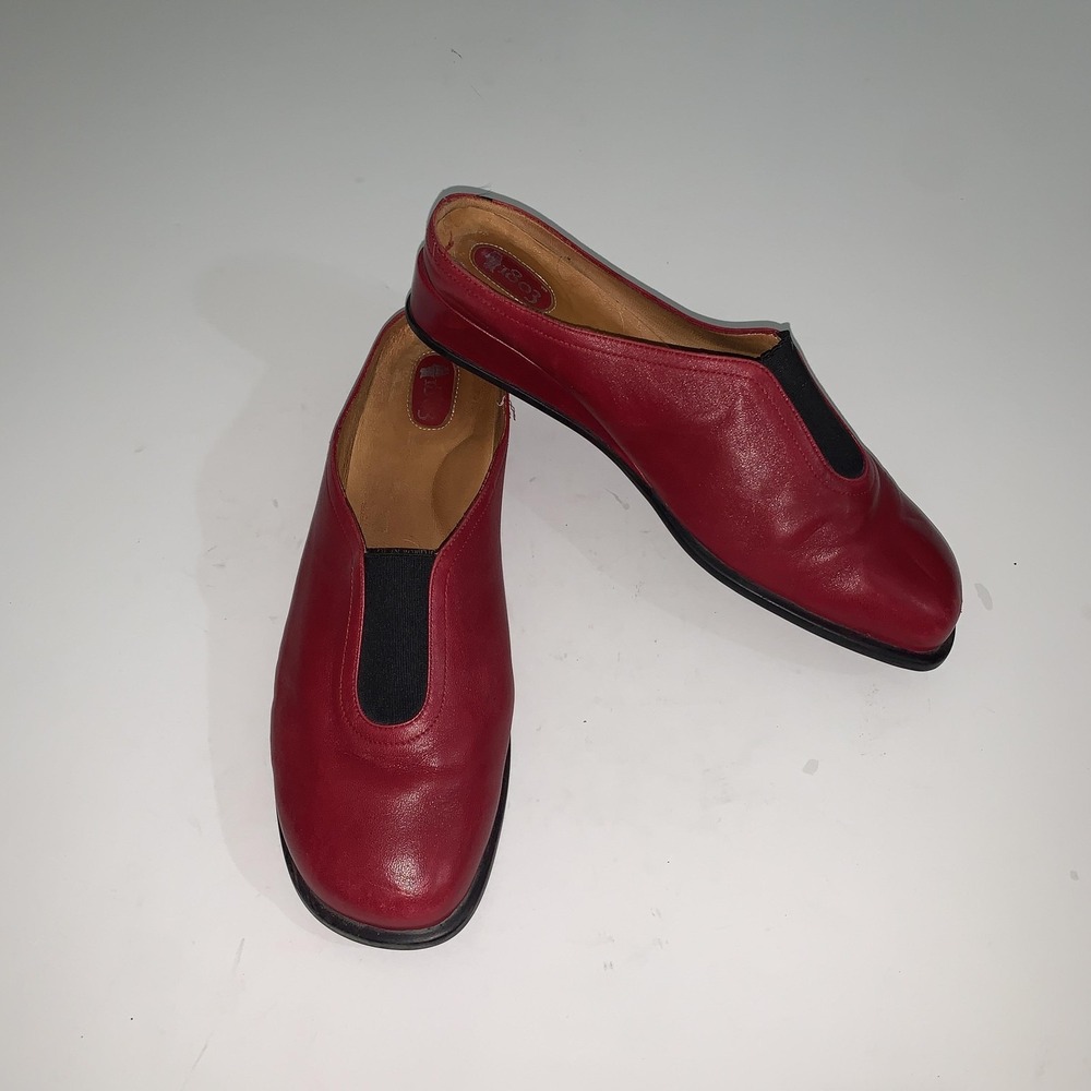 1803 Shoes Womens Size 10 Red Leather Mule Slip On Comfort Casual Low Heel